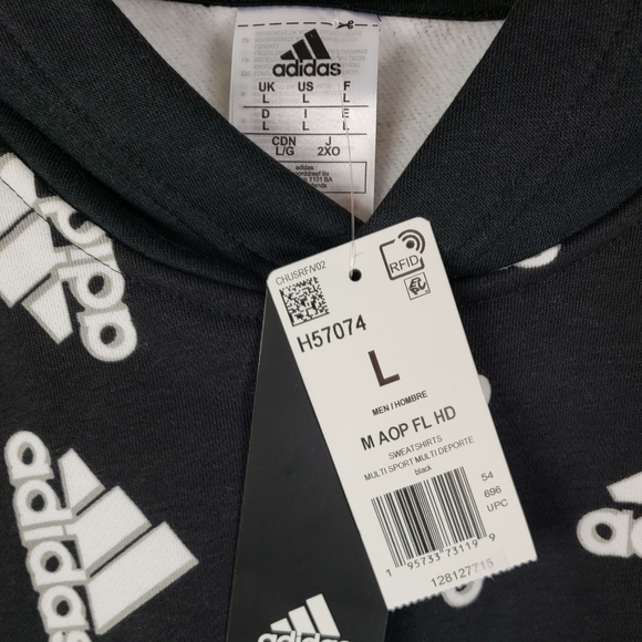 adidas Men's All Over Print Fleece Hoodie Black White - Picture 3 of 8